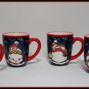 NEW Certified International Set of 4 Holiday Magic Gnome Mugs 16 OZ Earthenware
